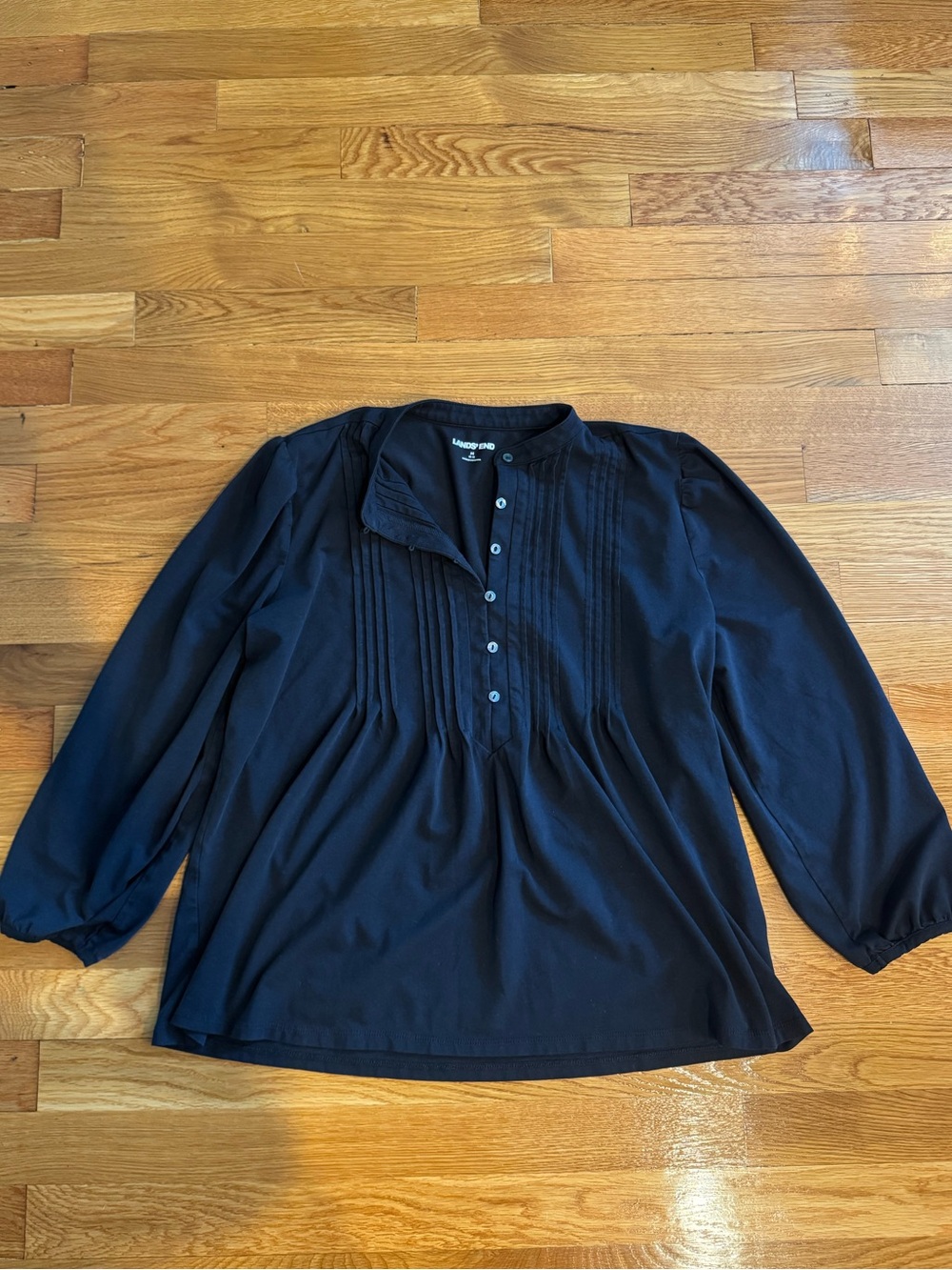 Lands' End Black Pintuck Button-Front Blouse